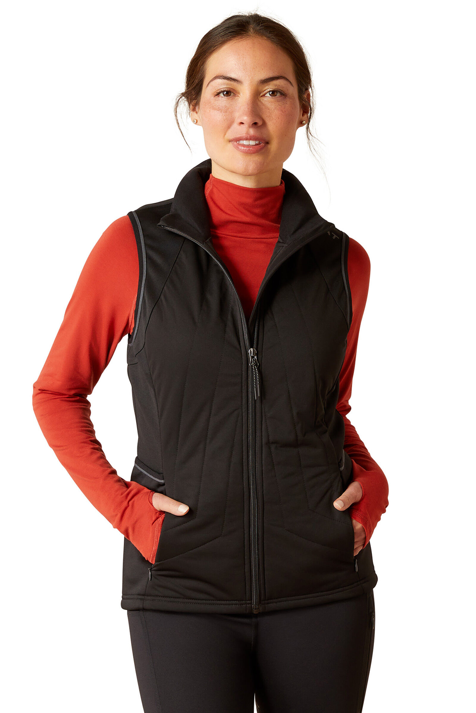 Womens red vest with hood top