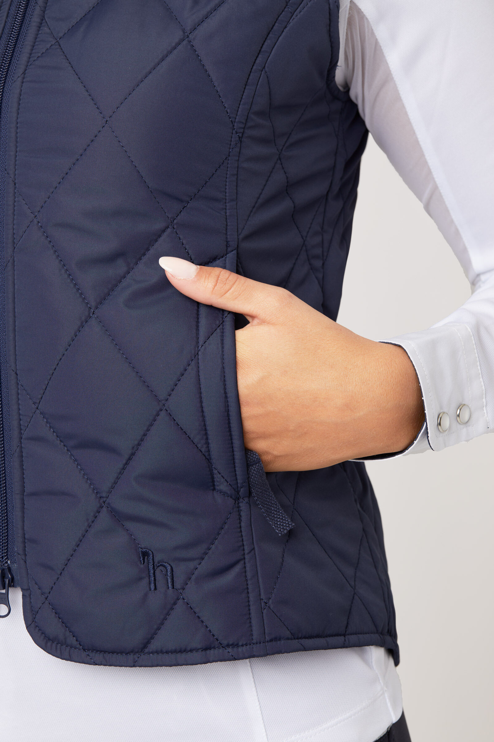 Navy blue quilted vest womens sales