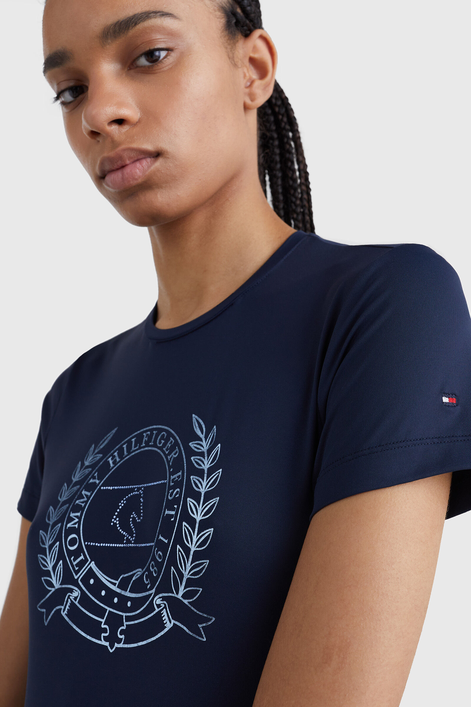 Tommy Hilfiger Equestrian Crest Rhinestone Performance Women s T Shirt